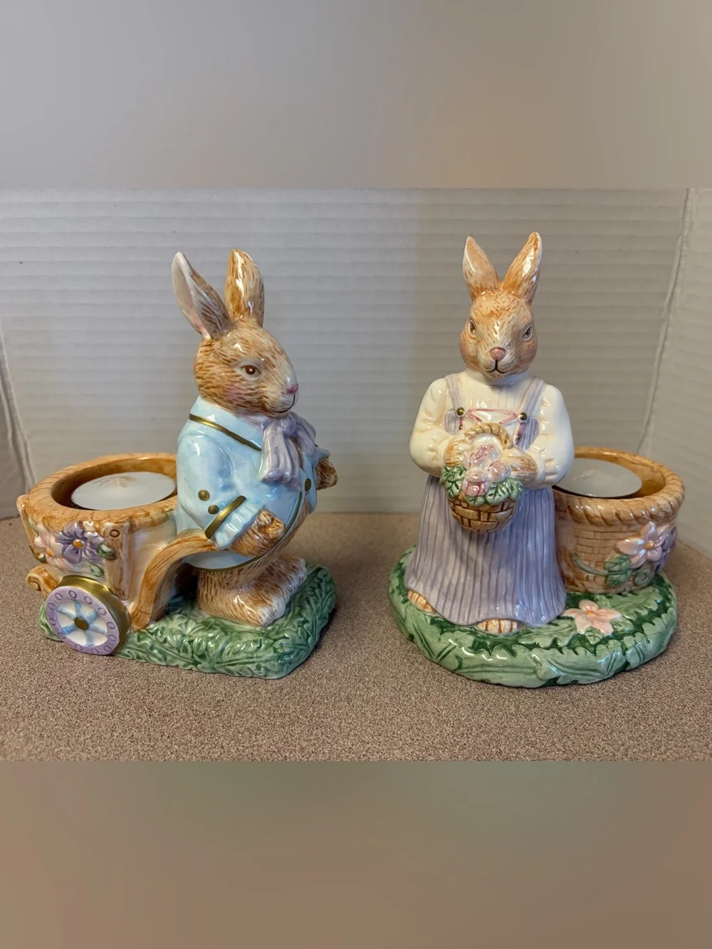 vintage Avon Springtime Collection Mr. & Mrs. Bunny Tealight Holder Figurines